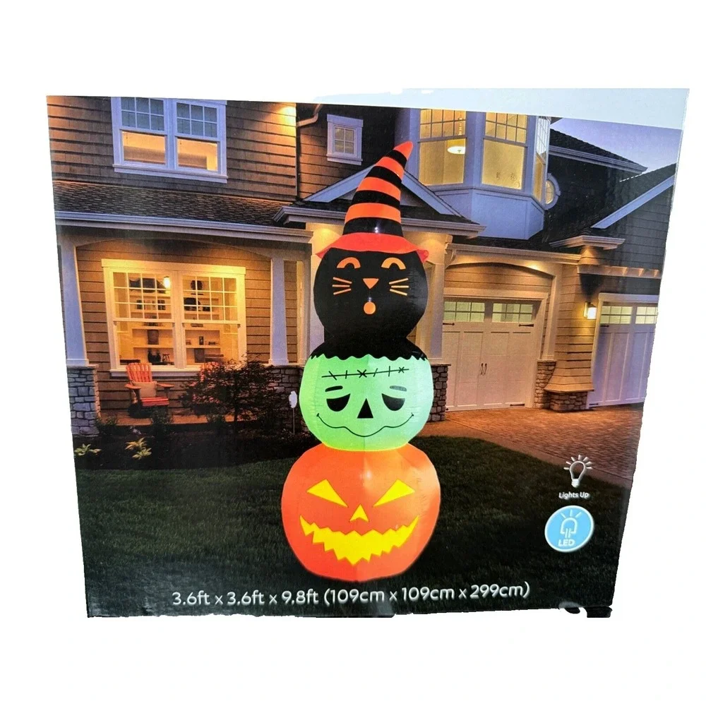 10' GIANT  Totem BLACK CAT, MONSTER, JACK‎ O LANTERN Halloween Inflatable
